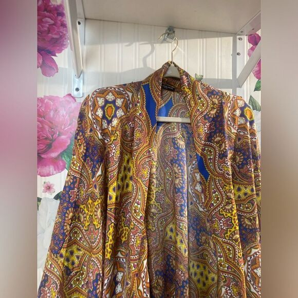 Cha Cha Vente Floral Open Front Lined Kimono Colorful Paisley Sz L - Picture 2 of 4